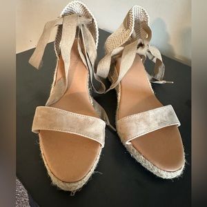 Maypol Spain Women LaceUp Beige Suede OpenToe Wedge Espadrilles Sandals Sz10